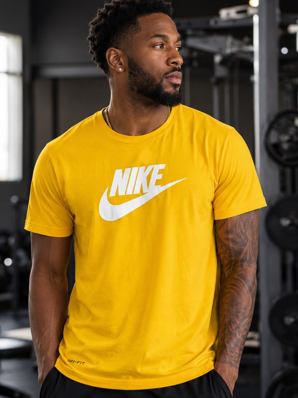 Nike Dri-FIT Mens XXL Yellow Graphic Logo T-Shirt Athletic Training Tee Like New